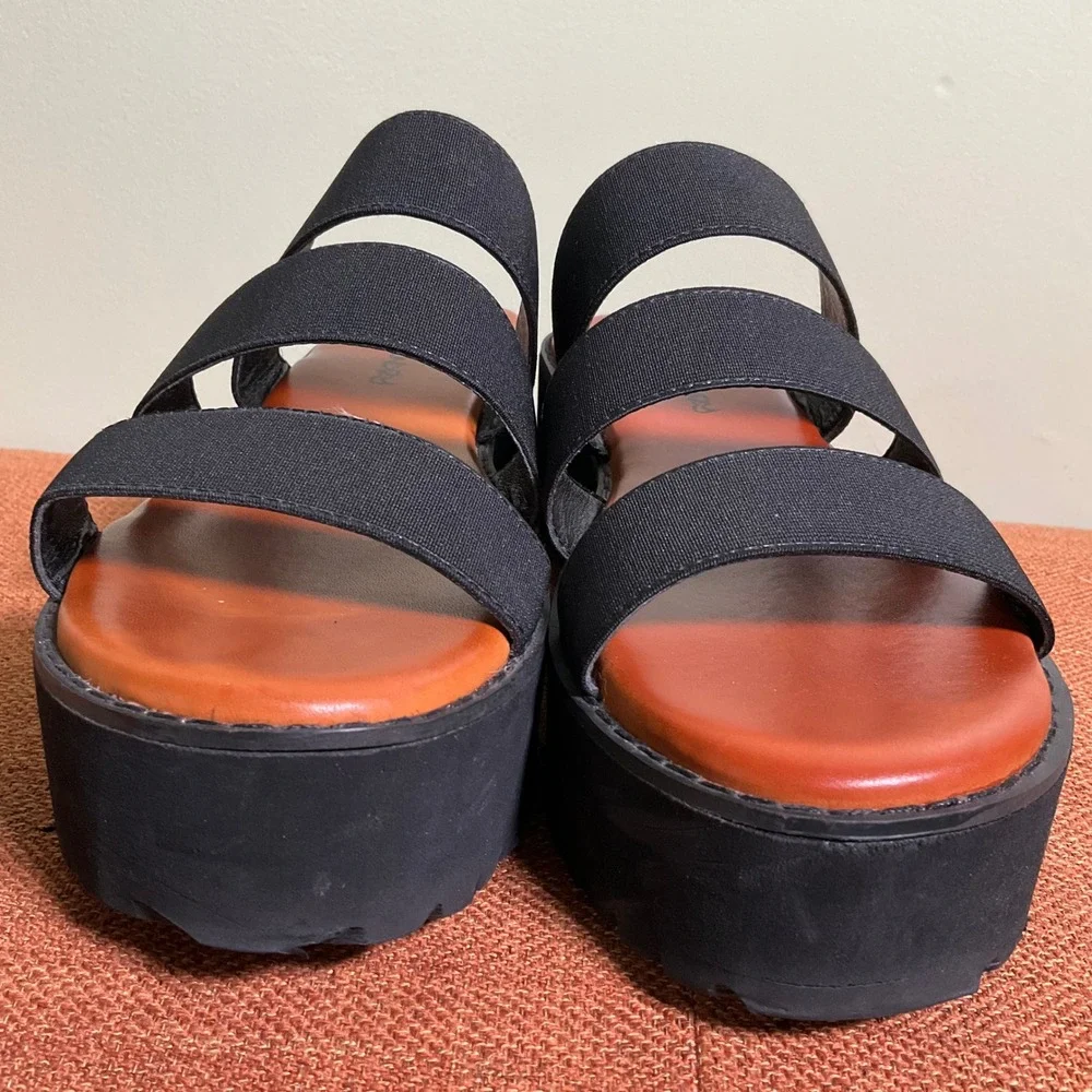 Dirty Laundry June Black Elastic‎ Triple Strap Platform Sandals 9 Chunky 90s Y2K